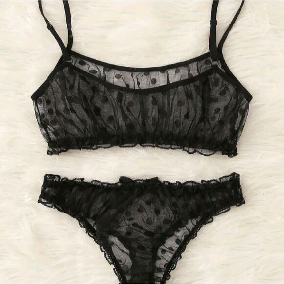 Black Polka Dot Bikini Style Lingerie Set - Picture 3 of 13